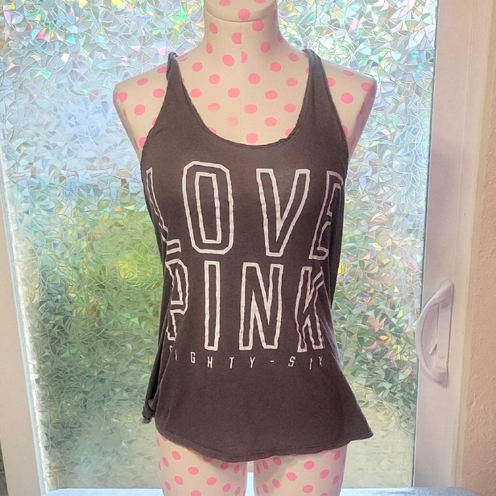 Y2K Vintage VS Pink Grey Oversized Distress Tanktop SZ:M